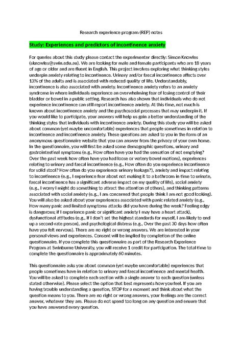 Research experience program notes - Research experience program (REP ...