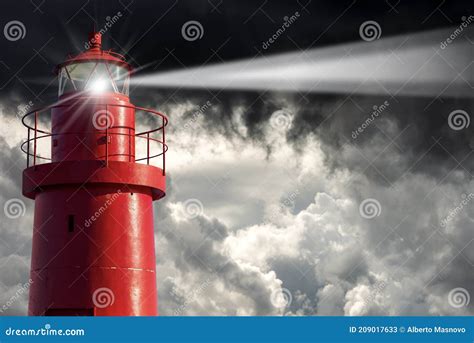Old Red Lighthouse with Storm Clouds on the Background - Bad Weather Stock Image - Image of ...