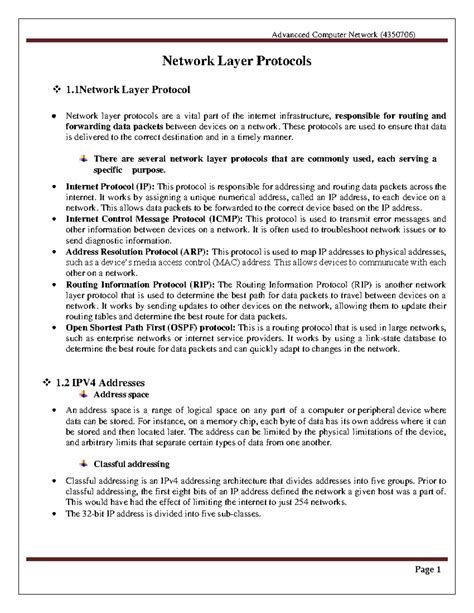 Advanced Computer Network (4350706) - Network Layer Protocols Overview ...