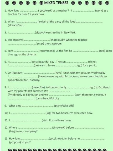 Mix Tenses Solve this and fill the blanks and tell me which type of ...