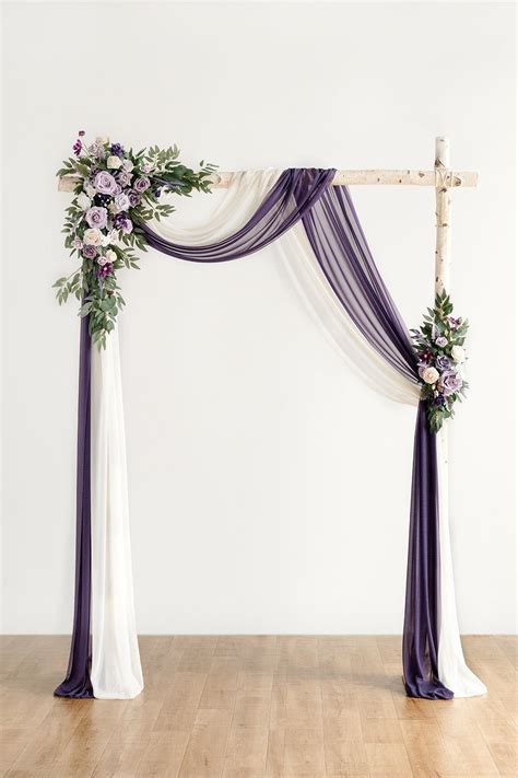 Flower Arch Decor with Drapes in Lilac & Gold | Wedding arch flowers ...