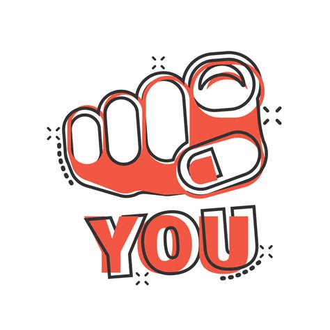 Finger point icon in comic style. Hand gesture cartoon vector ...