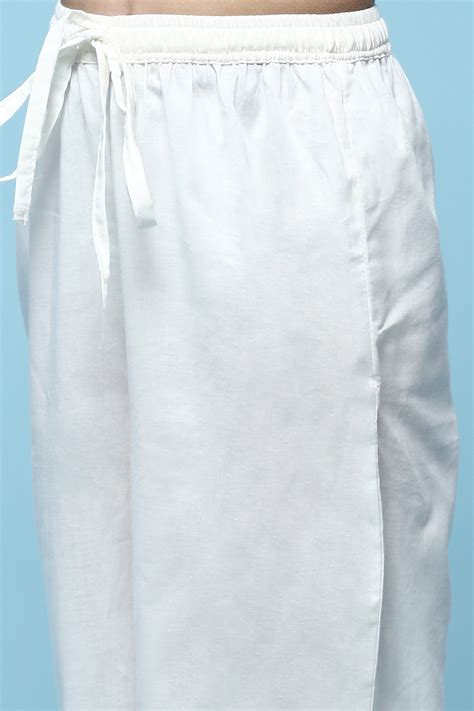 White Printed Cotton Flared Kurta With Straight Palazzo at Biba India