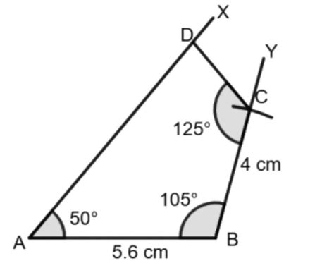 11. Construct a quadrilateral ABCD in which AB = 5.6 cm, BC = 4 cm, ZA ...