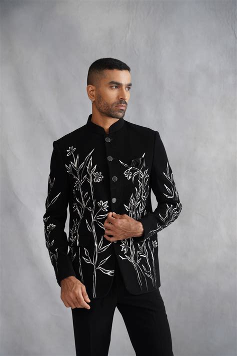 Buy Black Bandhgala Suit for Men with Hand-Painted Sketch Art | Lagan ...