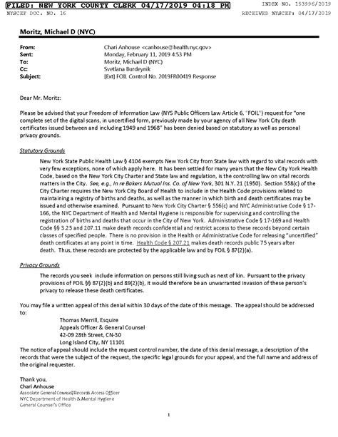 New York City death certificates 1949-1968 and nullification of NYC DOH ...