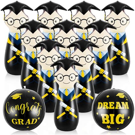 Shappy 12 Pcs 28 Inch Giant Graduation Inflatable Bowling Set ...