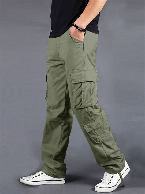 Men Flap Pocket Side Cargo Trousers | Green Cargo Pants Outfit | Pants ...