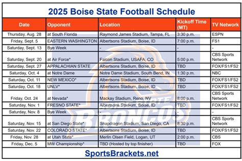 2025 Boise State Football Schedule; Printable, Matchups and TV - Sports ...
