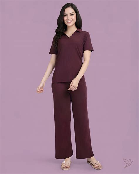Buy Women’s Textured Pant Co-ord Set – Berry Crush | Twin Birds