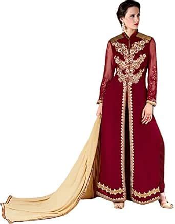 Buy Exotic India Maroon Bridal Long Choodidaar Kameez Suit with Floral ...