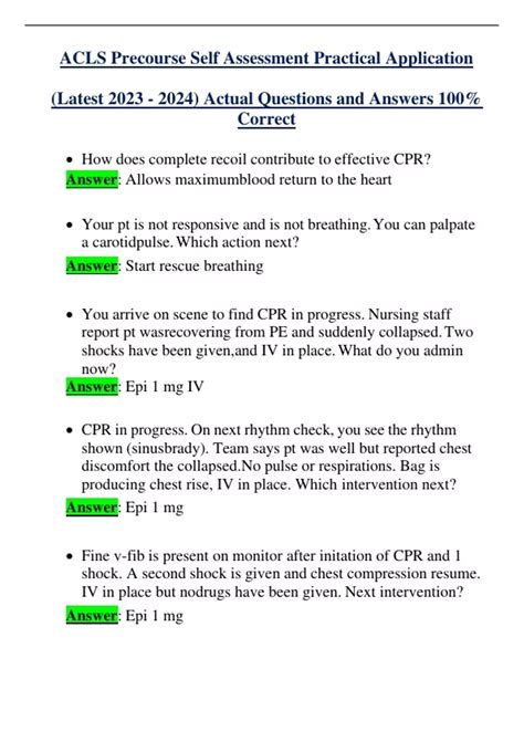 ACLS Precourse Self Assessment Practical Application (Latest 2024 / ...