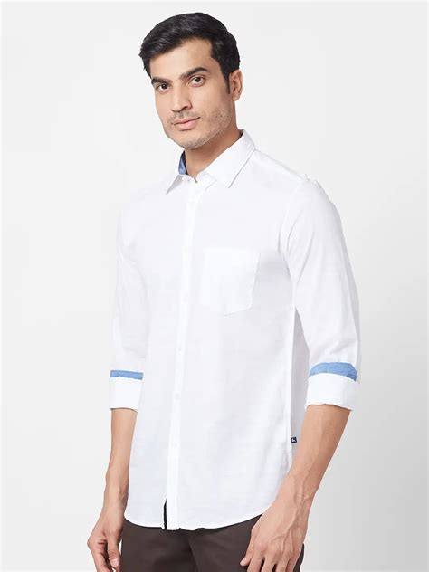 Parx Men White Solid Slim Fit Cotton Blend Full Sleeve Cutaway Collar ...
