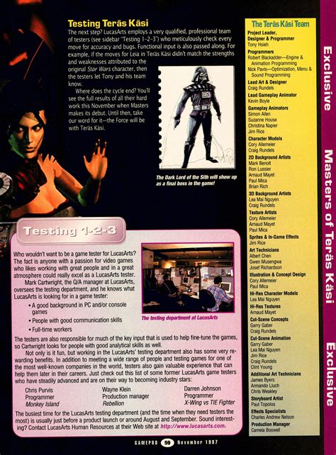An inside look at how the LucasArts crew created Star Wars: Masters of Teras Kasi - from GamePro ...