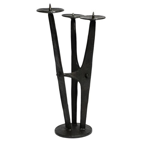 Large, heavy 50s floor candle holder made of wrought iron in Mid ...
