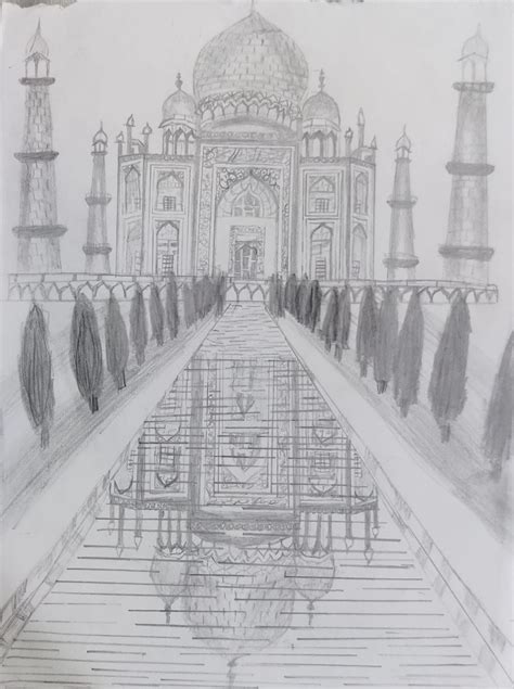 Detailed Pencil Sketch of Taj Mahal - sketch of taj mahal