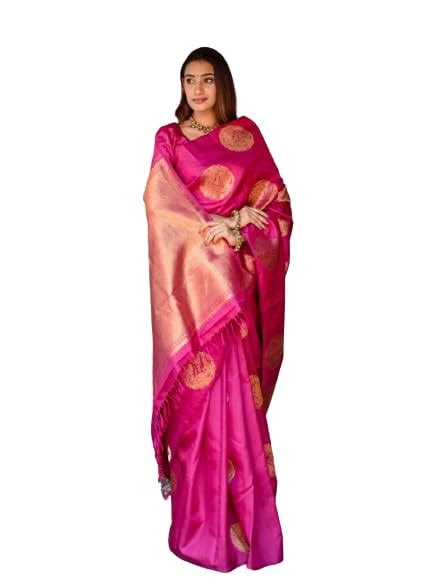 Buy Flosive Dark Pink & Golden Kanjivaram Wedding Saree With Blouse at ...