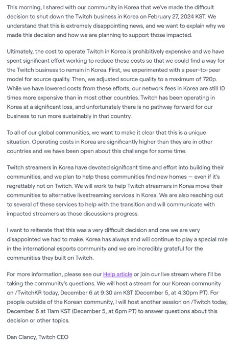 因网费太高，直播平台 Twitch 宣布明年 2 月退出韩国市场_腾讯新闻
