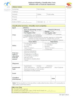Fillable Online paralympic org National Athletics Classification Form ...
