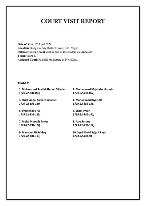 Court Visit - II Report (Team C 3ydc) - COURT VISIT REPORT Date of ...