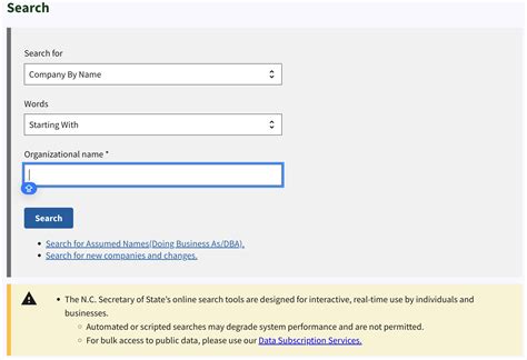 North Carolina Secretary of State | Business Entity Search - Secretary ...