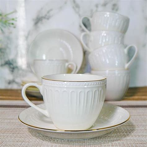 Femora Indian Ceramic Gold Line Countryside Pattern, White Tea Cup with ...