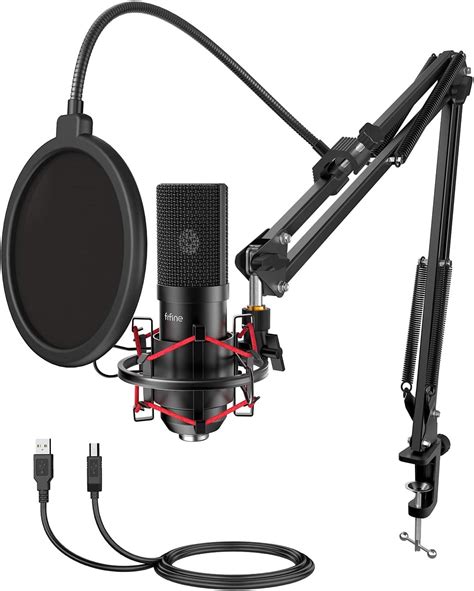 FIFINE USB Gaming Microphone Set with Flexible Arm Stand Pop Filter ...