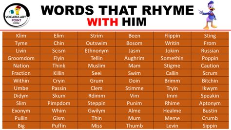 Words That Rhyme with Him - Vocabulary Point
