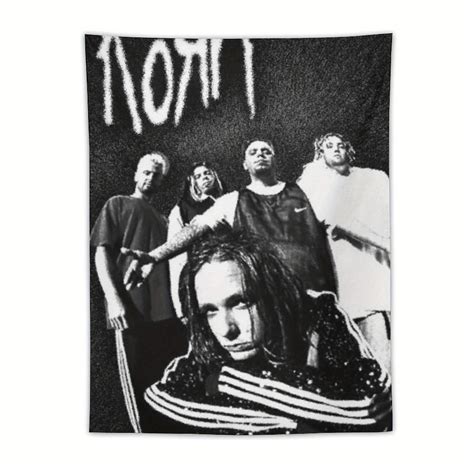 Korn Band Tapestry - Black & White Wall Hanging Decor with Band Members ...
