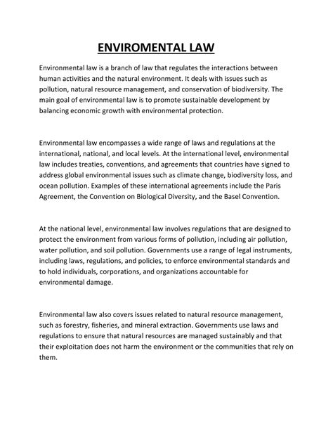 Enviromental LAW 1 - ENVIROMENTAL LAW Environmental law is a branch of ...