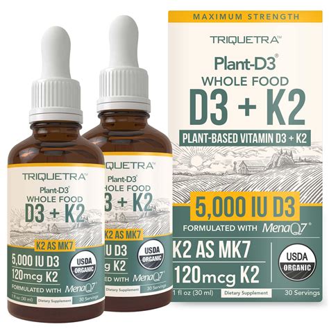 Organic Plant D3+K2 (5000 iu D3) All-Trans MK7 from MenaQ7 (120 mcg K2 ...