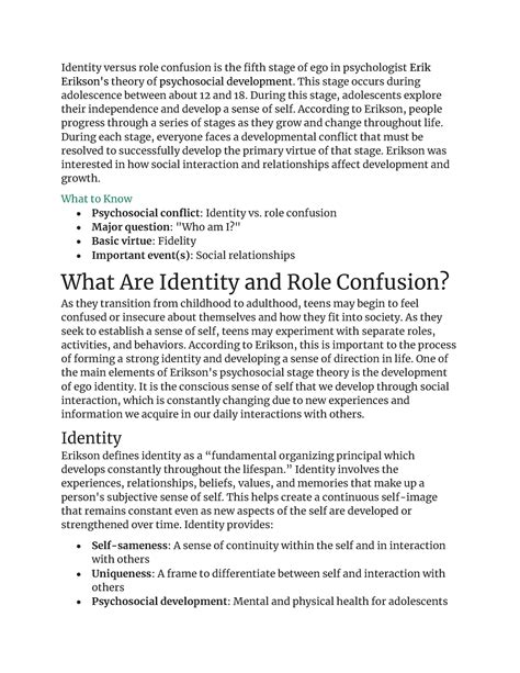Identity vs. Role Confusion Notes - Identity versus role confusion is ...