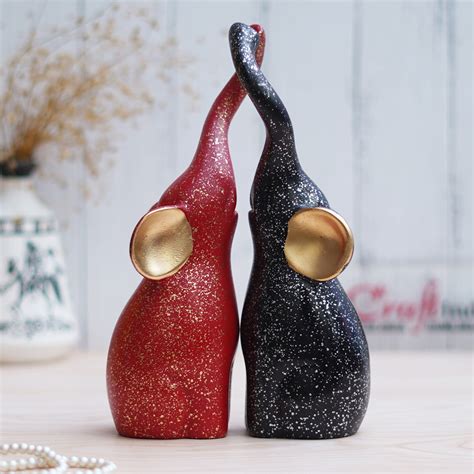 Set of 2 Black & Red Cute Elephant Statues Animal Figurines – eCraftIndia