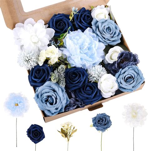 Amazon.com: Jspupifip Dusty Blue Artificial Flowers Combo Box Set,Fake ...