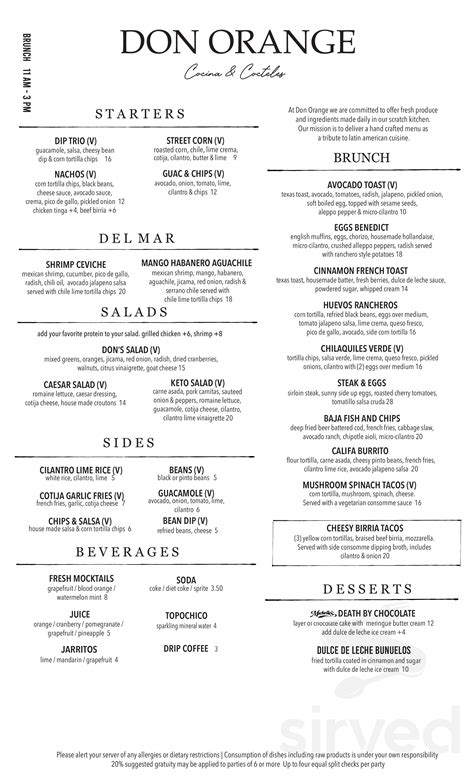 Don Orange Tacos menu in Redlands, California, USA