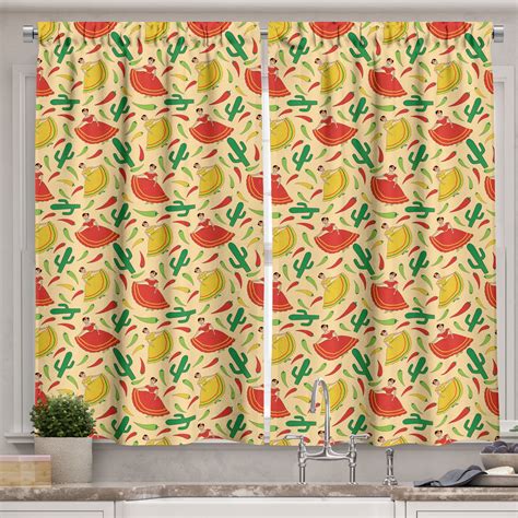 Ambesonne Spanish Kitchen Curtains, Dancing Mexican Woman, 55"x39 ...