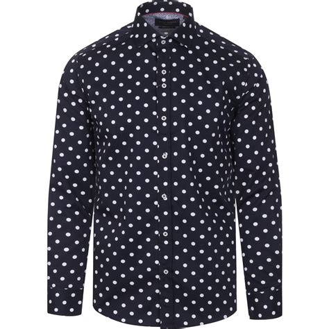 GUIDE LONDON 1960s Mod Polka Dot Shirt in Navy/White