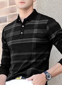 Autna Striped Men Mandarin Collar Black T-Shirt - Buy Autna Striped Men ...