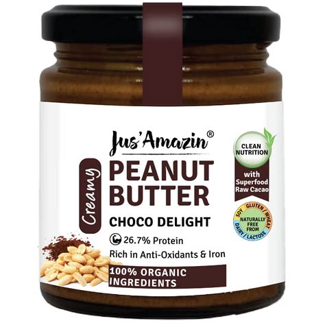 Jus' Amazin Creamy Organic Peanut Butter – Choco Delight (200g) | No ...