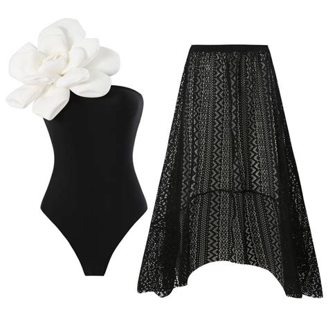 Black Solid One Shoulder One-Piece Swimsuit With Beach Skirt – The Curvves