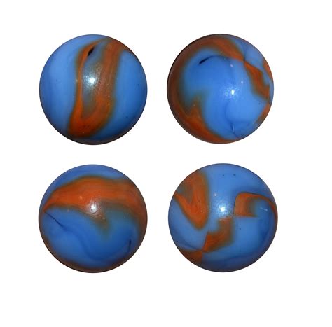 Vintage Alley Agate Marble - Rare Blue and Orange Swirls - 39/64 inches