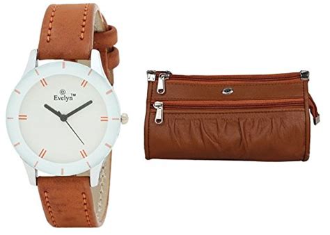 Evelyn Women's Wallet With White Dial Analog Wrist Watch (Brown,Lbbr ...