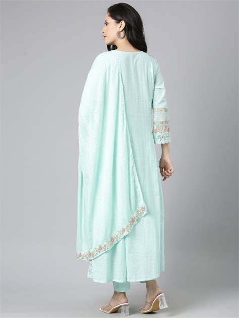Neerus Green Ethnic Embroidered Cotton Anarkali Suit Set - Kurta ...