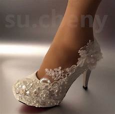 Heels Wedding by 3 Quot 4 Quot Heel White Ivory Lace Pearls Wedding Shoes Heels Wedding