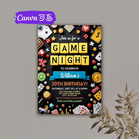 Editable Game Night Invitation, House Party Invitation, Board Games ...