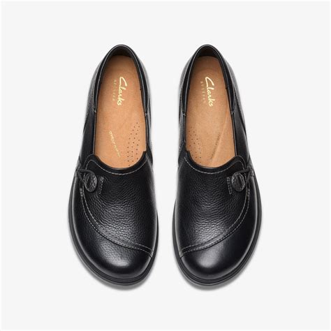 Women's Certina Ease Black Leather Slip Ons | Clarks