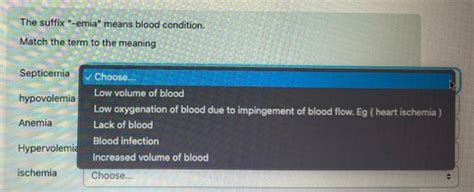 Solved The suffix "-emia" means blood condition. Match the | Chegg.com