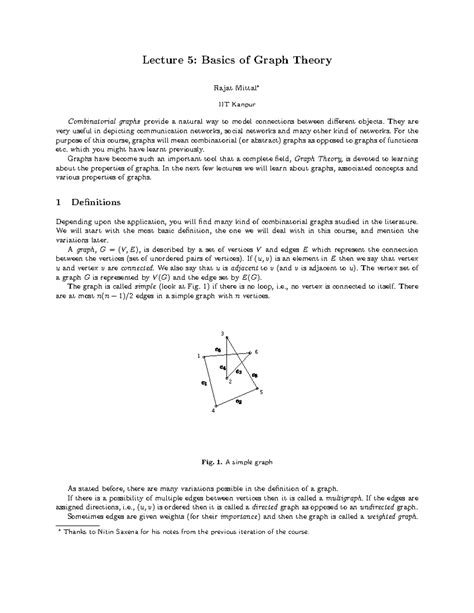 5 graphs - Lecture 5: Basics of Graph Theory Rajat Mittal? IIT Kanpur ...