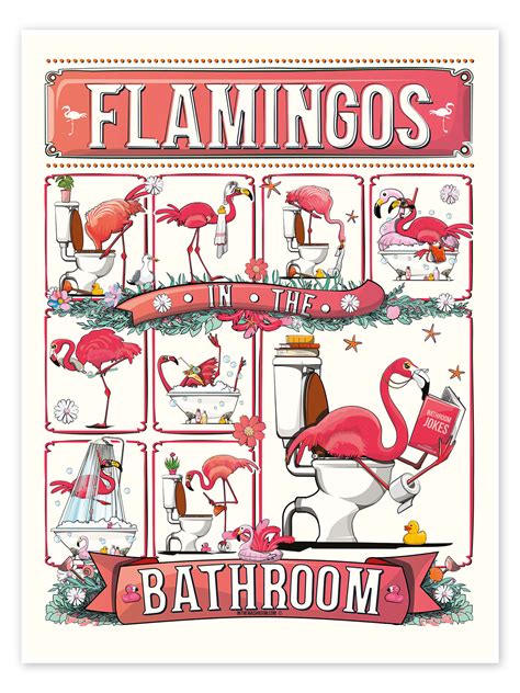 Flamingos in the Bathroom print by Wyatt9 | Posterlounge