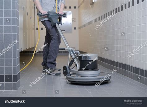 Woman Using Industrial Floor Washing Machine Stock Photo 2420640329 ...